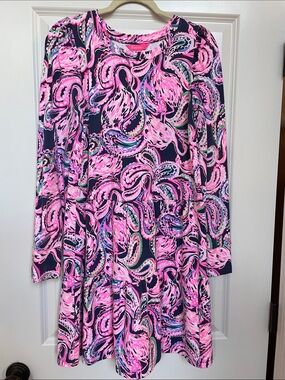 Lilly Pulitzer Navy and Pink Paisley Long Sleeve Dress